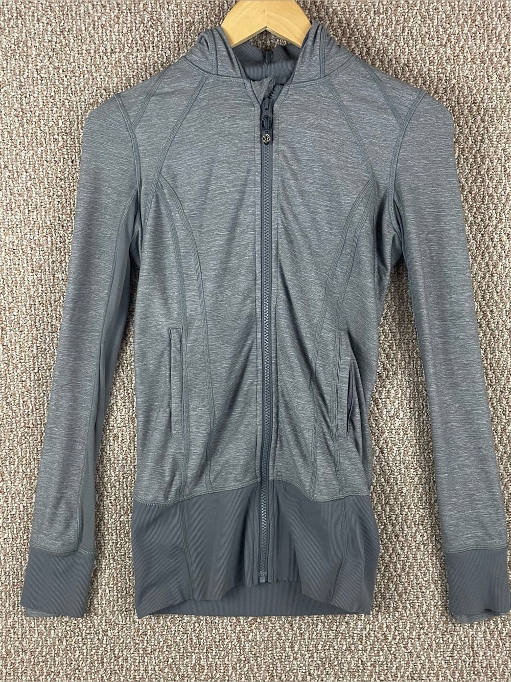 Lululemon Daily Practice Jacket Women’s 4 Gray Heathered Full Zip Hooded T259